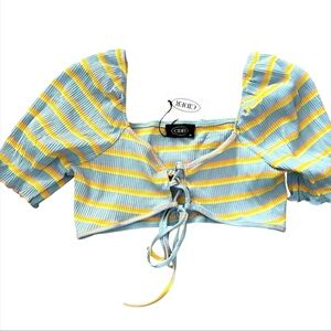 Cider Stripe Knot Front Crop Top Size  Summer Festival  Women's Pastel XL‎ NWT